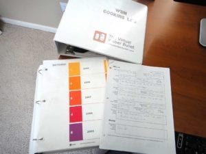 My cooking log binders. Log sheets are dated and organized by year.