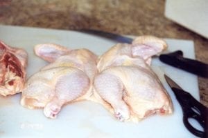 Butterflied chicken laying flat