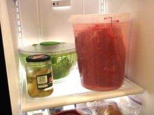 Corned beef brisket flats soaking overnight in water