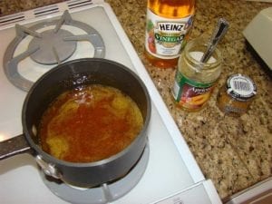 Simmering the apricot preserves