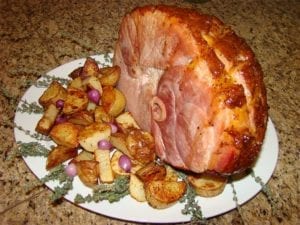 Half ham with apricot and whole-grain mustard glaze