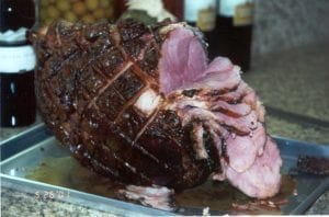 Finished ham with mustard & whiskey glaze