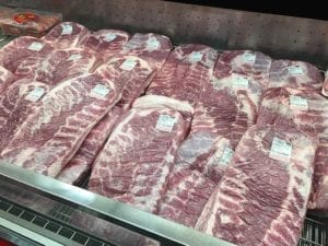 Pork bellies on display at Costco