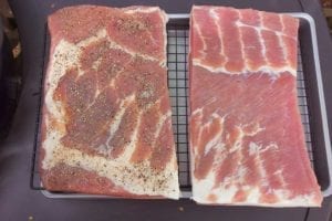 Pork belly after drying 8 hours in refrigerator