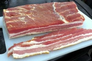 Sliced homemade bacon