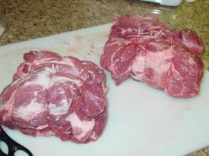 Two pork butts, trimmed and tied