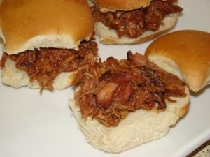Close-up of pulled pork sliders