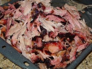 Close-up of pulled pork butt