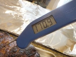 Thermapen measuring pork butt temp