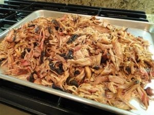 Baking sheet of pulled pork goodness
