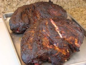 Pork butts cooked to 195° internal meat temperature