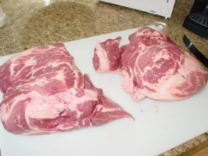 Pork butts before trimming