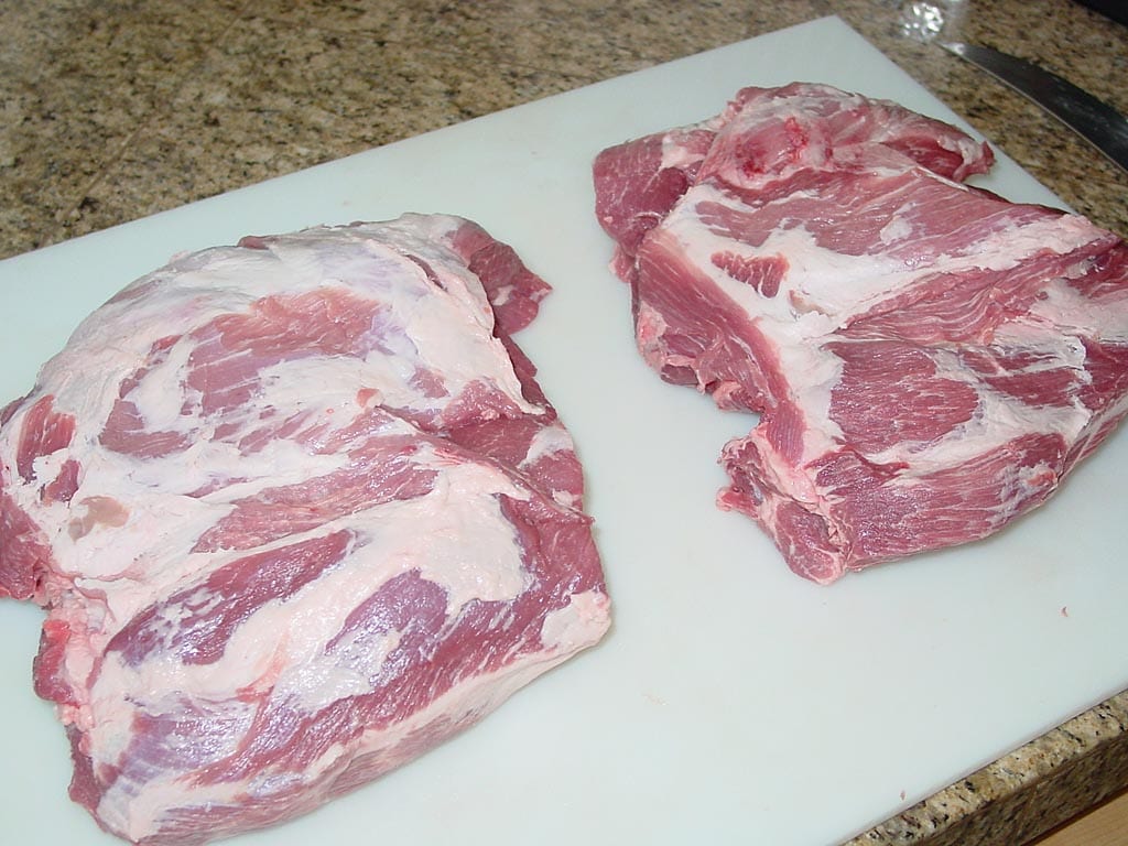 Pork butts after trimming