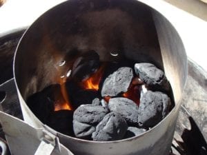 Hot coals inside Weber chimney