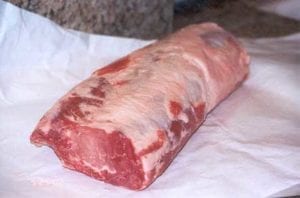 Pork loin, meat side up