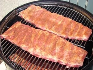 Spareribs go into the Weber Bullet