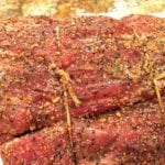 Close-up of rubbed standing rib roast