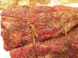 Close-up of rubbed standing rib roast