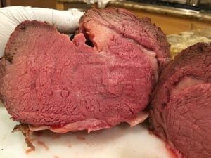 Close-up of interior view of standing rib roast