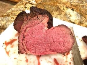 Slice of standing rib roast