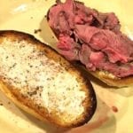 Thinly sliced prime rib sandwich