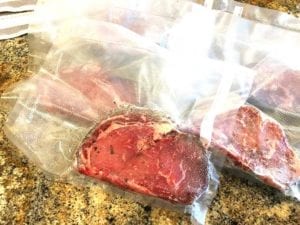 Close-up of sealed FoodSaver packages
