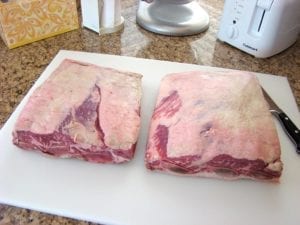 Two three-bone slabs of beef short ribs