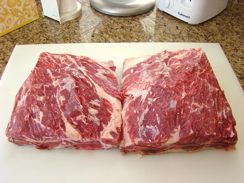 Trimmed slabs of beef short ribs
