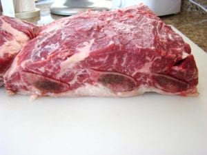 Edge view of trimmed beef short ribsl