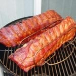 Slabs of pork loin back ribs in rib rack