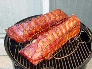 Slabs of pork loin back ribs in rib rack