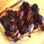 Close-up of rib sandwich on toasted bread