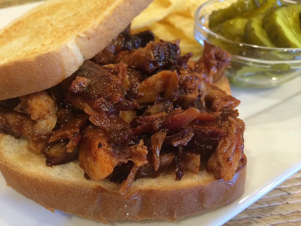 Close-up of rib sandwich meat