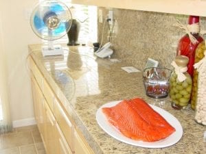 Using a electric fan to dry the salmon fillet