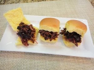 3 shredded barbecued beef sliders