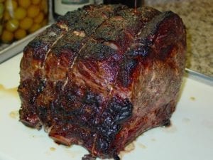 Beef rib roast after searing in the oven