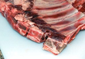 Sternum (breast bone) sawn by butcher