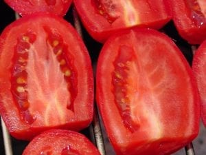 Close-up of tomato halves