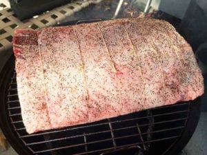 Roast with probe thermometer goes into WSM