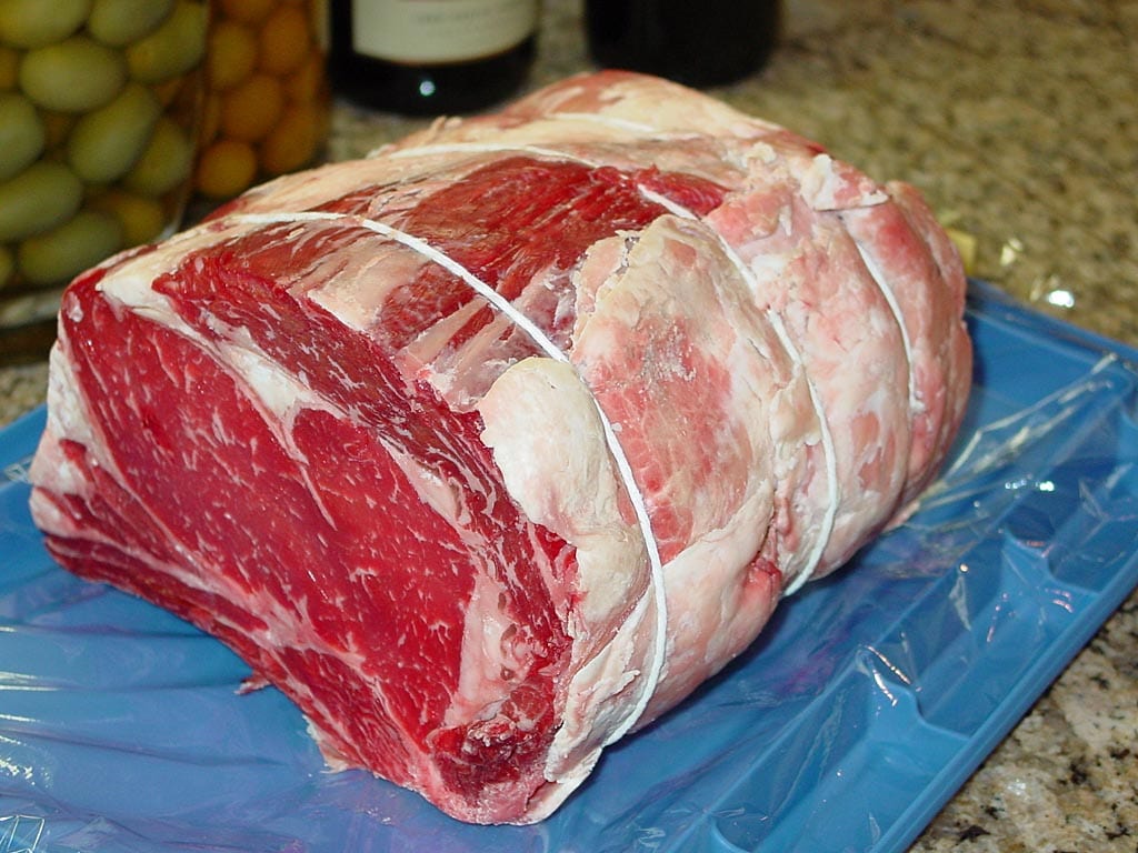 Beef rib roast after three days of dry aging