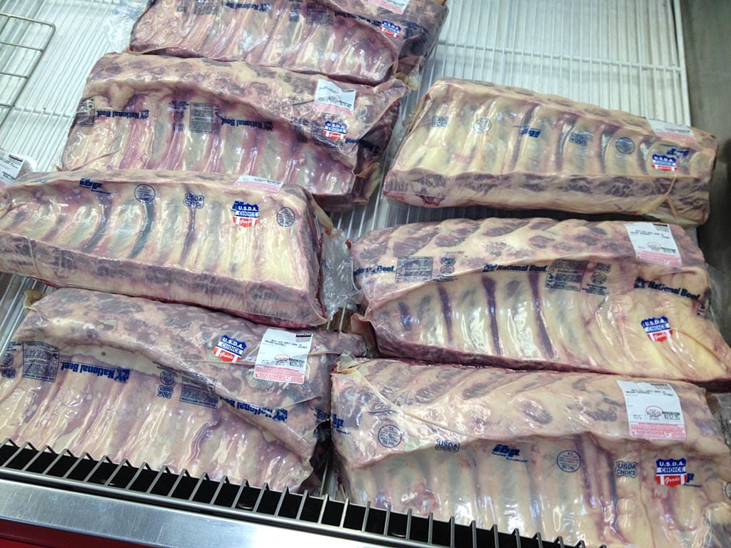 Whole standing rib roasts in Cryovac packaging