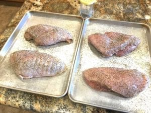 Four rubbed boneless, skinless turkey breasts