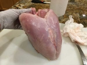 Skinned whole, bone-in turkey breast
