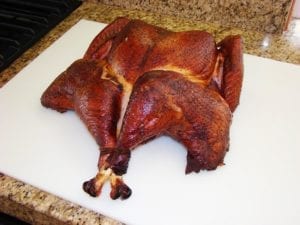 Butterflied turkey after barbecuing