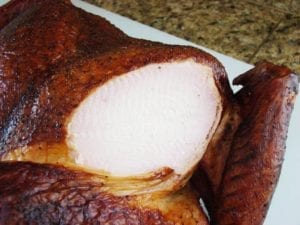 Slice into breast reveals smoke ring