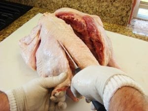 Cutting out the turkey backbone
