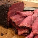 Side view of thin sliced pastrami