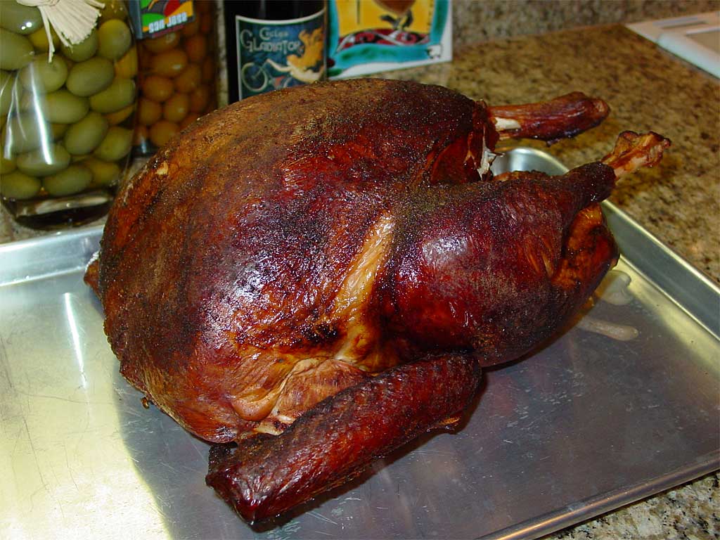 Barbecued self-basting whole turkey