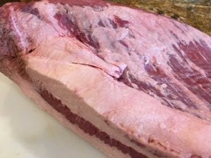 Large area of hard fat before trimming