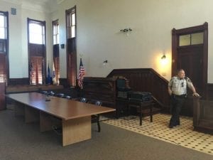 View of the judge's bench and deputy